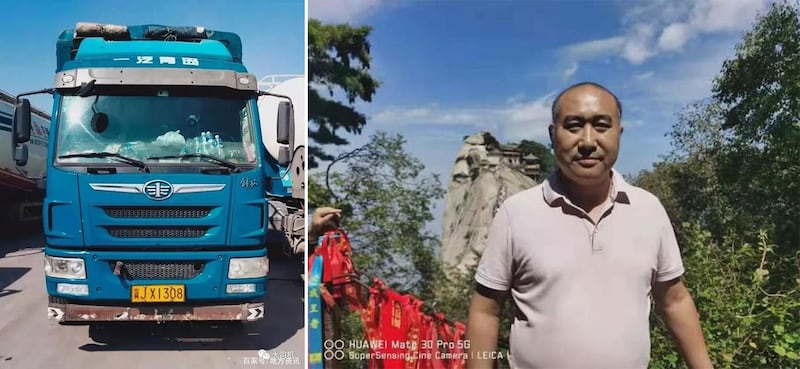 河北卡车司机金德强驾驶的北大“掉线”货车。(网络图片)