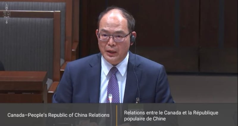 资料照:2022年11月1日,台北驻加拿大经济文化代表处代表曾厚仁在加拿大国会加中关系特别委员会听证会上发言。(国会影片截图)