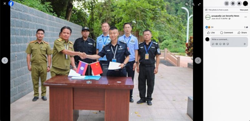 A Facebook screenshot of a post by Lao Security News, showing alleged Chinese scammers being deported to China from Laos, June 30, 2024. (Lao Security News via Facebook)